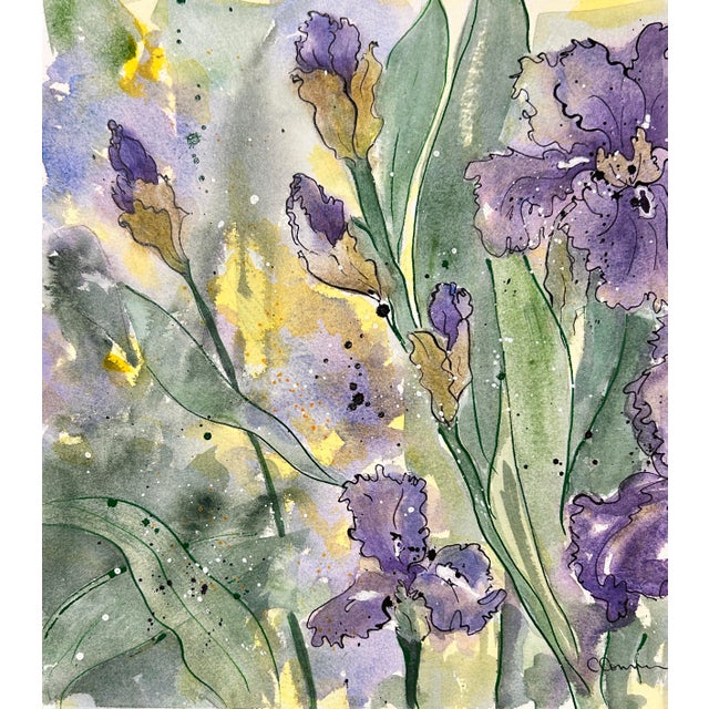 One Giclee Print of This Original Watercolor Painting “Amethyst Iris”. Approximately 15 X 11 Inches. No Ai Was Used to Create the Original Painting. For Sale - Image 4 of 9