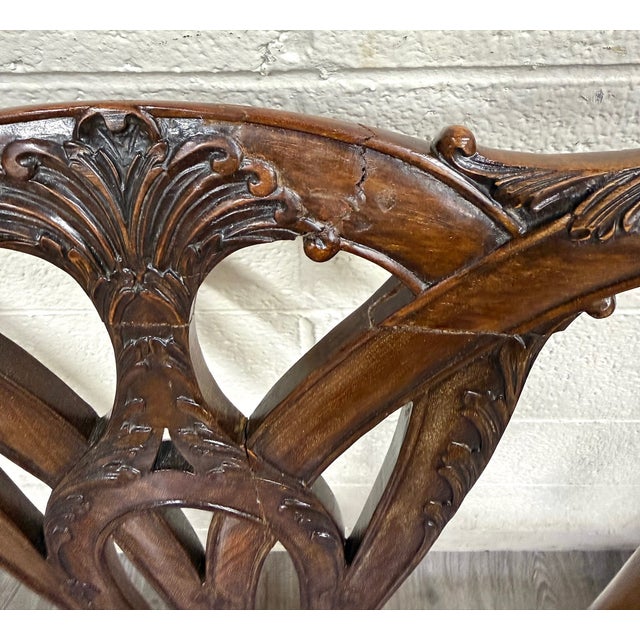 Blue Vintage English Chippendale Style Carved Mahogany Dining Chairs - Set of 8 For Sale - Image 8 of 12
