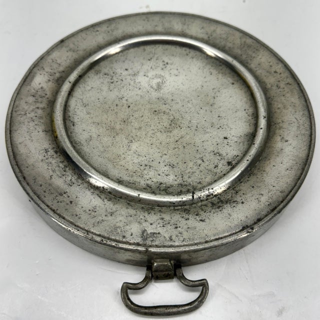 Gray Early 19th Century English Pewter Heating Dish or Hall Keys Plate For Sale - Image 8 of 10