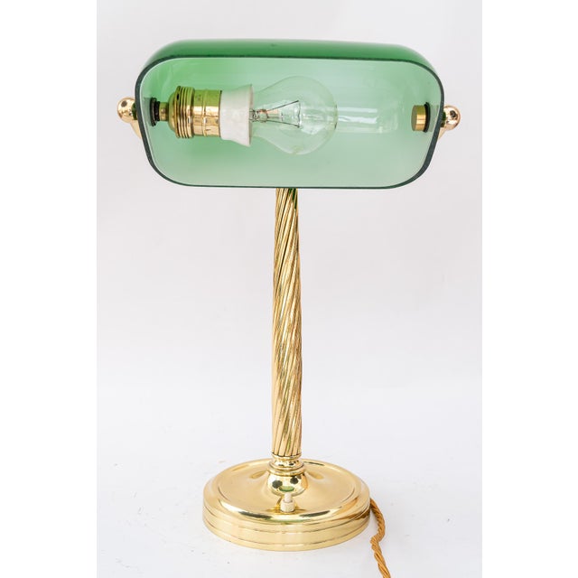 Gold Banker Table Lamp with Glass Shade, Vienna, 1920s For Sale - Image 8 of 18