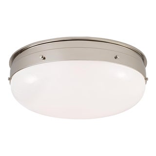 Thomas O'Brien for Visual Comfort Signature Hicks Medium Flush Mount in Polished Nickel with White Glass For Sale