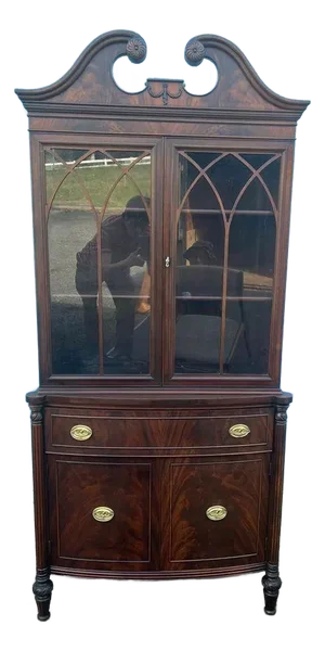 Early 20th Century Federal Style Satinwood Inlaid Flame Mahogany Mahogany Display Cabinet or Bookcase