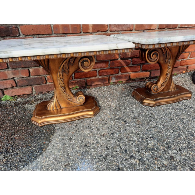 Hollywood Regency Mid 20th Century Italian Marble Top Side Tables - Set of 2 For Sale - Image 3 of 13