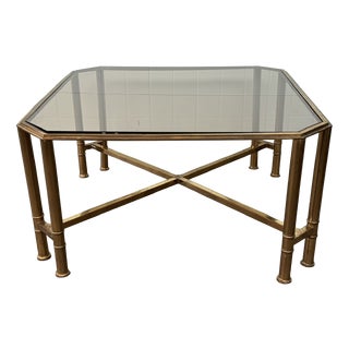 Vintage Hollywood Regency Style Brass and Smoked Glass Coffee Table, 1970s For Sale