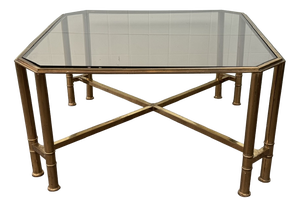 Vintage Hollywood Regency Style Brass and Smoked Glass Coffee Table, 1970s