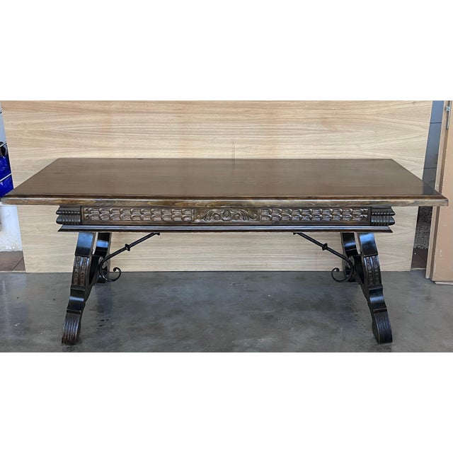 Early 20th Century Large Spanish Two Faces Baroque Style Oak Library Table or Center table For Sale - Image 17 of 18