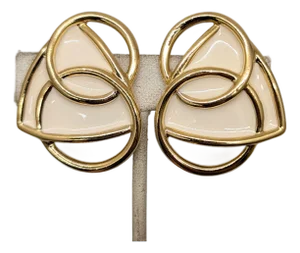 Vintage Kunio Matsumoto for Trifari Modernist Off White Enamel Clip Earrings- 2 Pieces