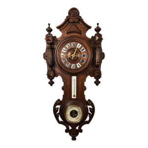 1850 French Small Wall Clock With Triple Function: Clock Barometer and Thermometer by Vincenti & Cie
