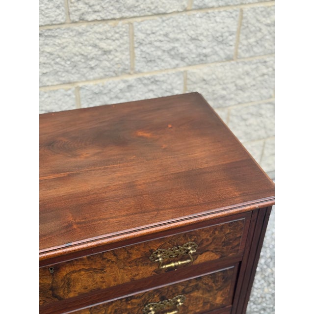 Antique Burl Walnut Chest With Solid Brass Pulls For Sale - Image 11 of 12