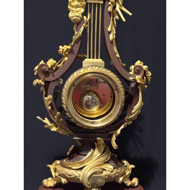 French 1840 French Louis XVI Bronze Marble Lyre Clock - 1 Pc For Sale - Image 3 of 18