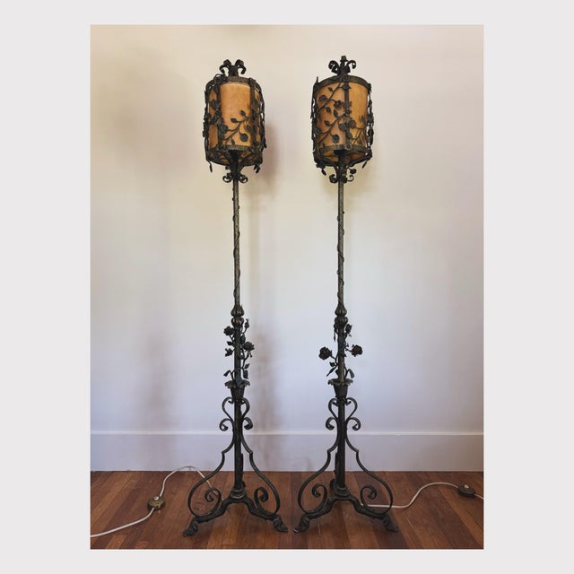 Early 20th Century Rococco Style Wrought Iron Standing Floor Lamps - a Pair For Sale - Image 11 of 11