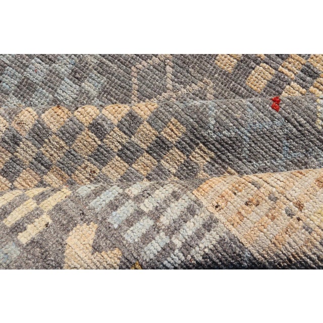 Modern Hand-Knotted Tribal Rug in Wool With Sub-Geometric Design in Multicolor For Sale - Image 10 of 11