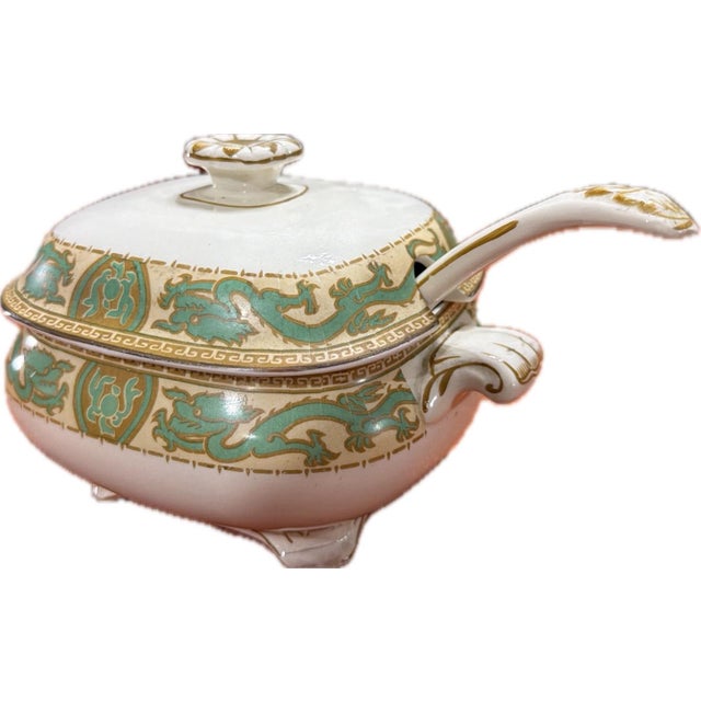 Vintage Booths Silicon China Green Dragon Lidded Tureen & Ladle Set Pat 4410 - 2 pcs For Sale - Image 9 of 9