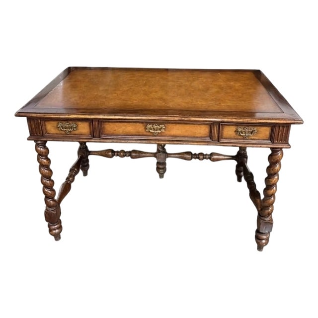 Late 20th Century English Barley Twist Leather Top Desk For Sale