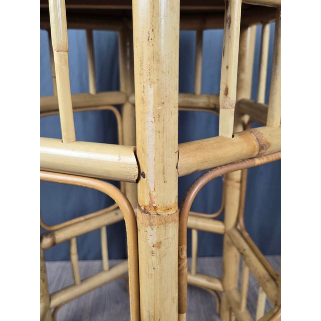 Palm Beach Style Hexagon Bamboo, Rattan & Wicker Top Side End Table For Sale - Image 10 of 12