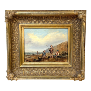 English Victorian Seascape of Boys Shrimping, Attributed to Matthew Thompson