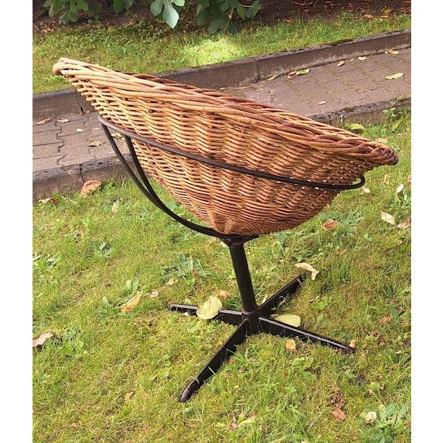 Revolving Rattan and Iron Pod Chair, 1960s For Sale - Image 6 of 8