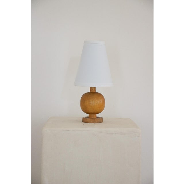 Small vintage wood lamp with new white lamp shade by Fenchel. Newly rewired with vintage inspired braided cloth cord and...