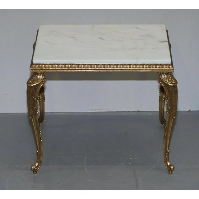 French Brass Framed Side Tables with Italian Marble Tops, 1900s, Set of 2 For Sale - Image 3 of 15