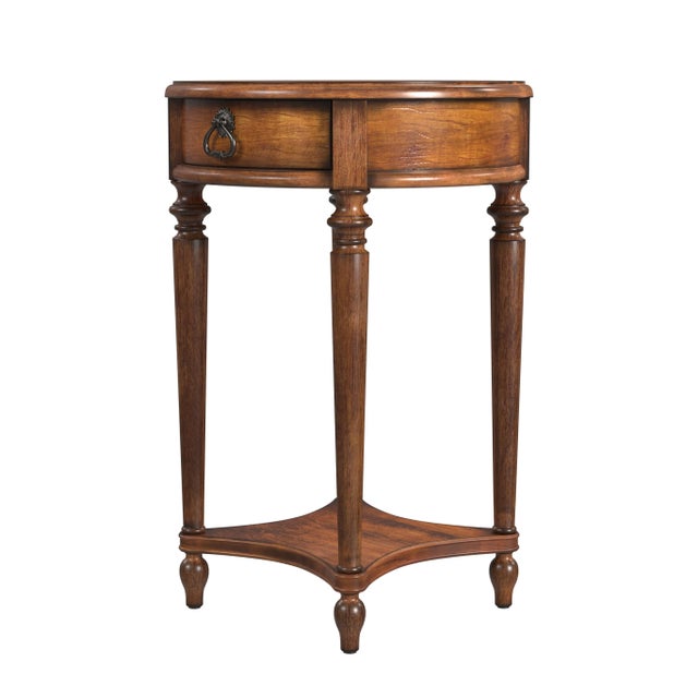 Jules 1 Drawer Round End Table, Medium Brown For Sale In Chicago - Image 6 of 9