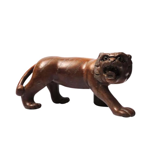 Chinese Handcrafted Boxwood Tiger Figure For Sale