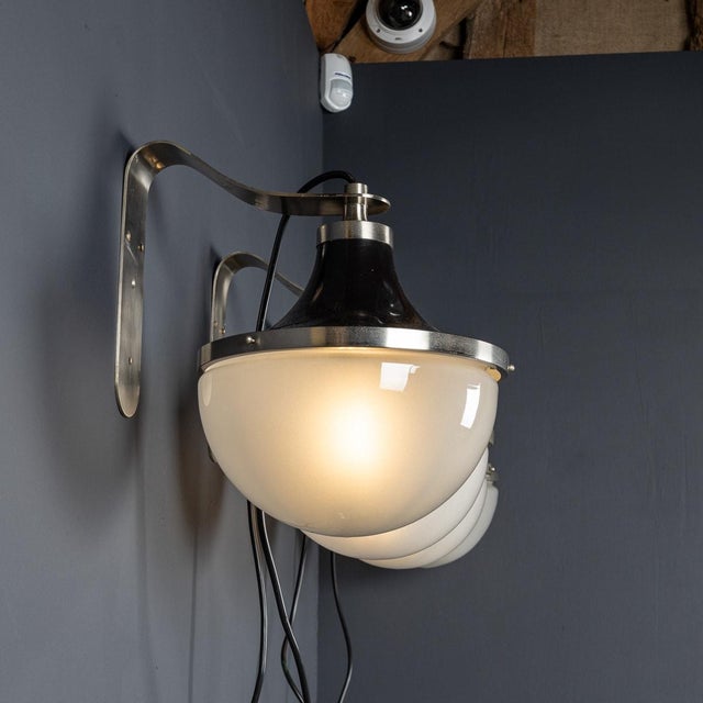 Vintage Italian Metal & Opaque Glass Wall Lights, 1950s, Set of 4 For Sale - Image 4 of 9