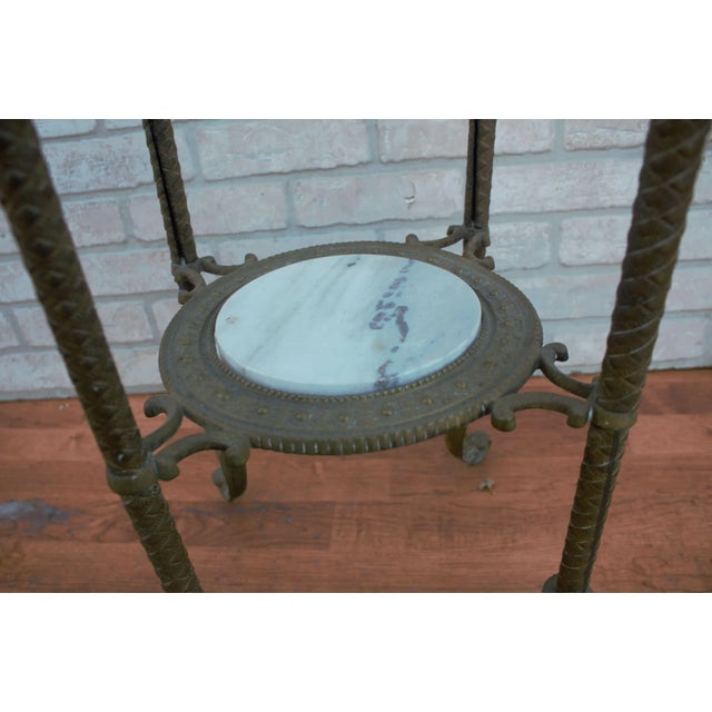 Antique French Victorian Three Tier Brass and Oxyn Pedestal Stand For Sale - Image 9 of 12