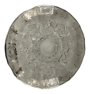 1940s Vintage Sterling Silver Inlay & Floral Motif Serving Platter on Pedestal