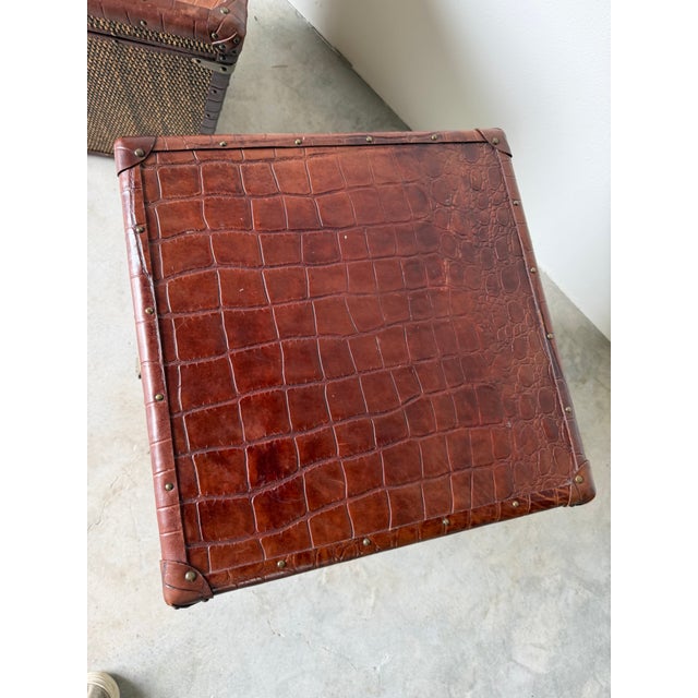 Wood Baker Milling Road Campaign-Style Rattan & Leather Trunk Side Tables — A Pair For Sale - Image 7 of 12