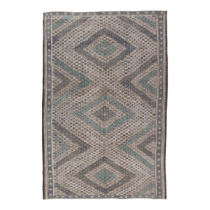 Vintage Hand Woven Turkish Kilim Rug in Wool With Sub-Geometric Diamond Design 6'10 X 11'0