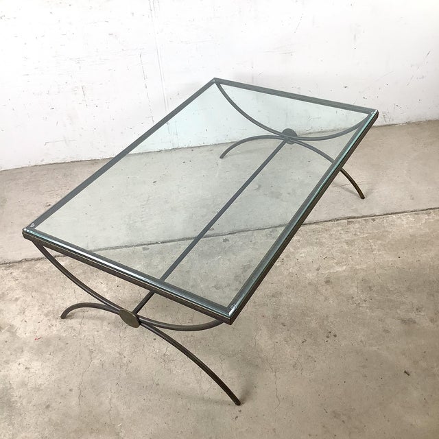 Sculptural Patinated Iron and Beveled Glass Coffee Table For Sale - Image 14 of 14