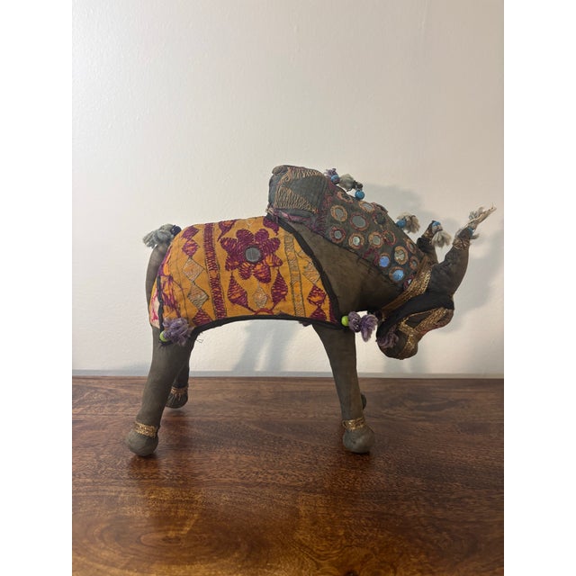 Folk Art Vintage Rajasthani Embroidered Bull Folk Art Figure, India, Anglo Raj Decor For Sale - Image 3 of 6