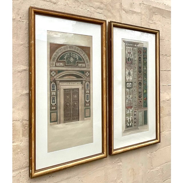 Vintage Pair of Hand Colored Engravings After Raphael “Le Loggie De Raffaello” From the Breakers Hotel For Sale In West Palm - Image 6 of 11