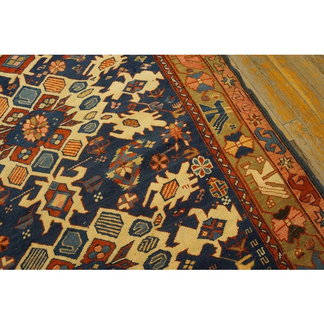 Late 19th Century Great Blue and Camel Color With Rhombus and Florid Design Antique Caucasian Bidjov Rug For Sale - Image 5 of 12