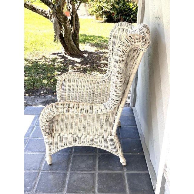 1920s 1920s Vintage Victorian Shabby Wingback Wicker Rattan Arm Chair For Sale - Image 5 of 7