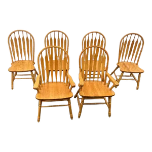 20th Century Country Style Oak Windsor Dining Chairs - Set of 6