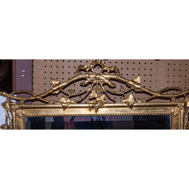 Antique Louis XVI-Style Giltwood Ribbon & Floral Mirror. For Sale - Image 4 of 4