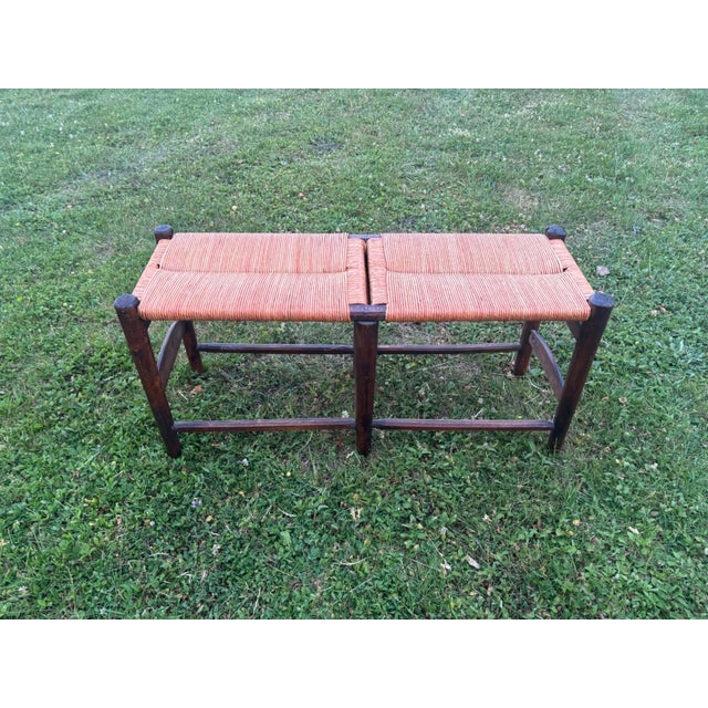 Wood 20th Century Rural French Two-Seater Straw Bench in Wood and Rush, 1890s For Sale - Image 7 of 7