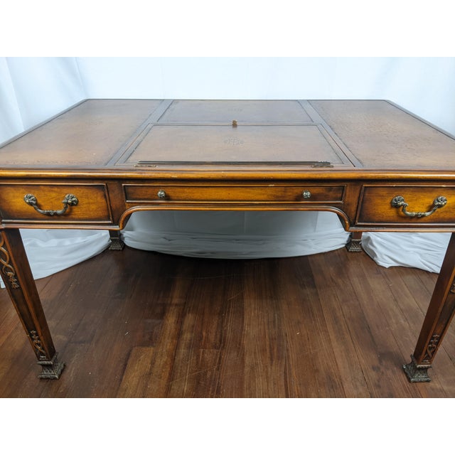 THEODORE ALEXANDER REGENCY STYLE MAHOGANY & LEATHER PARTNER'S WRITING DESK An exceptionally handsome handcrafted writing...