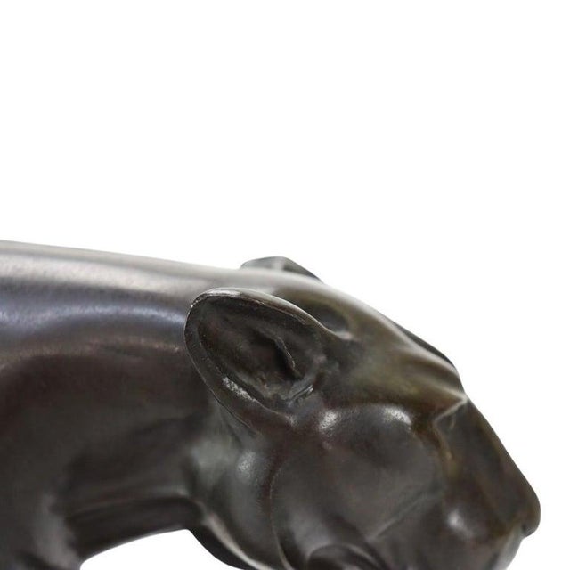 Chocolate 1920s German Christian Aeckerlin Bronze Striding Lioness Sculpture, Chocolate Patina For Sale - Image 8 of 11