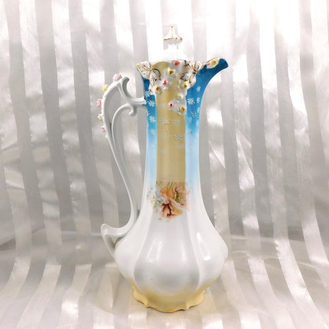 Contemporary 1930s White and Teal Reinhold Schlegelmilch (Rs Prussia) Chocolate Pot # 26879 For Sale - Image 3 of 10