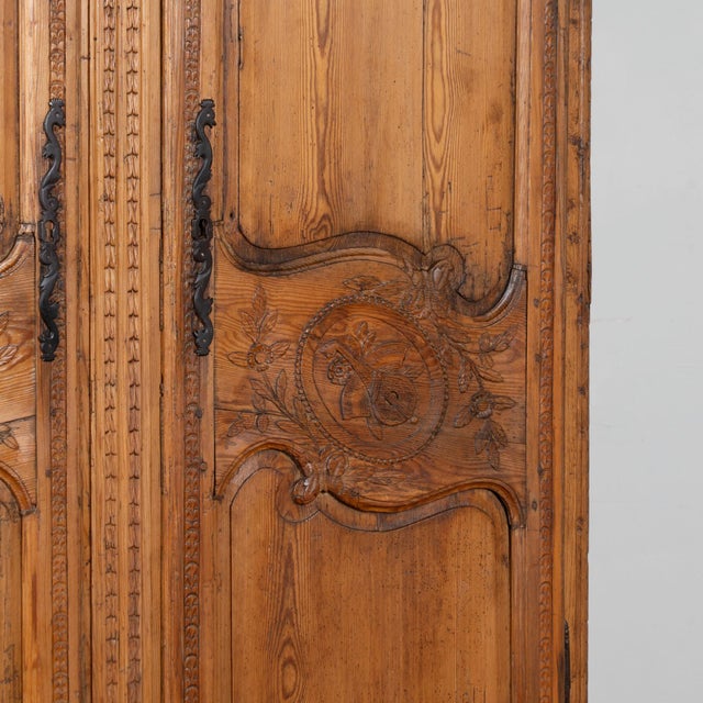 18th Century French Carved Pine Two Door Wedding Armoire Cabinet For Sale - Image 11 of 18