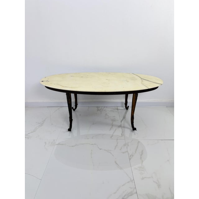 Beige Oval Coffee Table with Marble Top, 1950s For Sale - Image 8 of 13