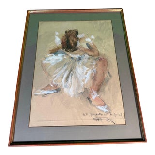 Seated Ballerina, Watercolor and Gouache on Buff Paper, Signed Fried Pál, Framed For Sale