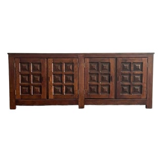 French Solid Oak Brutalist Four-Door Sideboard, 1960s For Sale