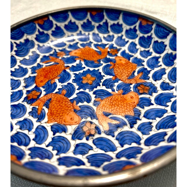Mid-Century Modern MCM Neiman Marcus Pewter and Porcelain Koi Fish Plates Bowls For Sale - Image 3 of 6