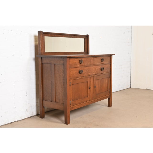 Stickley Brothers Antique Mission Oak Arts & Crafts Sideboard or Bar Cabinet, Circa 1900 For Sale - Image 12 of 12