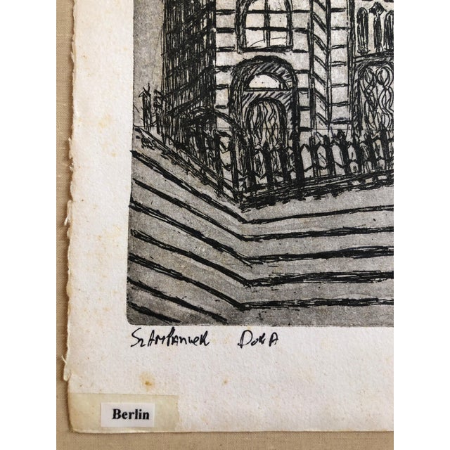 Folk Art Dora Szampanier, Berlin Germany Jewish Memorial Etching Destroyed Synagogue Folk Art Judaica For Sale - Image 3 of 7