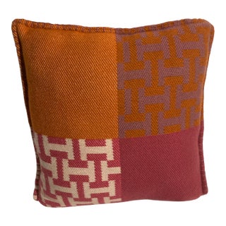 Hermes Hibiscus/Mandarine Avalon Terre d'H Pillow Hermes Hand Woven Blanket (100' Cashmere) Measures 15.7" X 15.7" New Never Used No Box For Sale