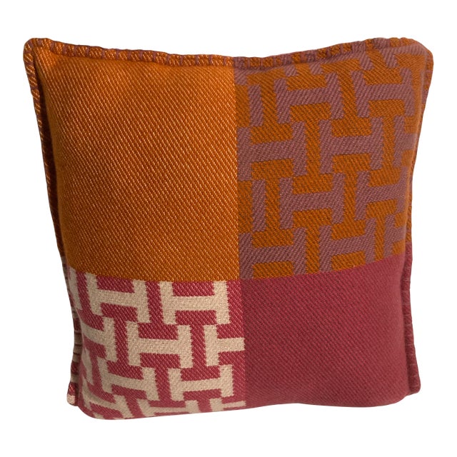 Hermes Hibiscus/Mandarine Avalon Terre d'H Pillow Hermes Hand Woven Blanket (100' Cashmere) Measures 15.7" X 15.7" New Never Used No Box For Sale